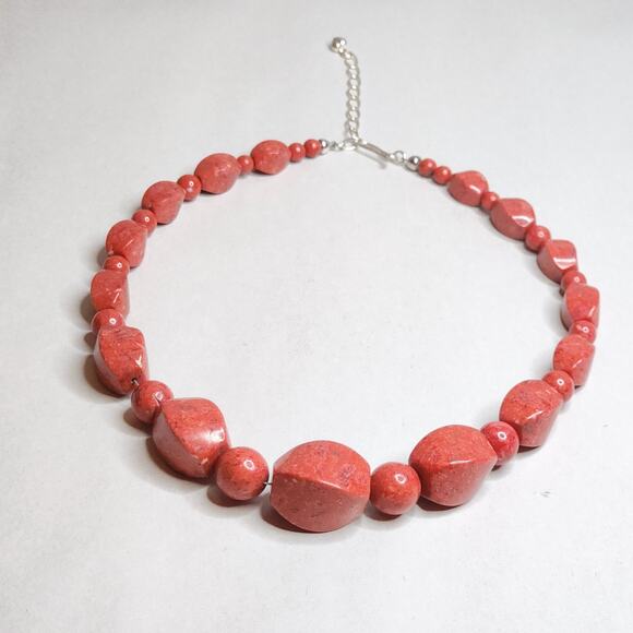 Jay King DTR Large Genuine Coral Statement Choker Necklace sterling Silver 925 - Picture 3 of 7